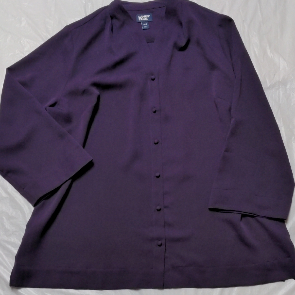 Lands End Eggplant Purple Plus Size Lagenlook Workwear Blouse Size 18W